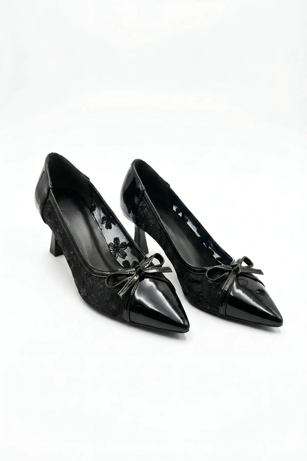 Siyah Rugan Çiçek Desenli Topuklu Ayakkabı 8CM - ASSORTIE SHOES