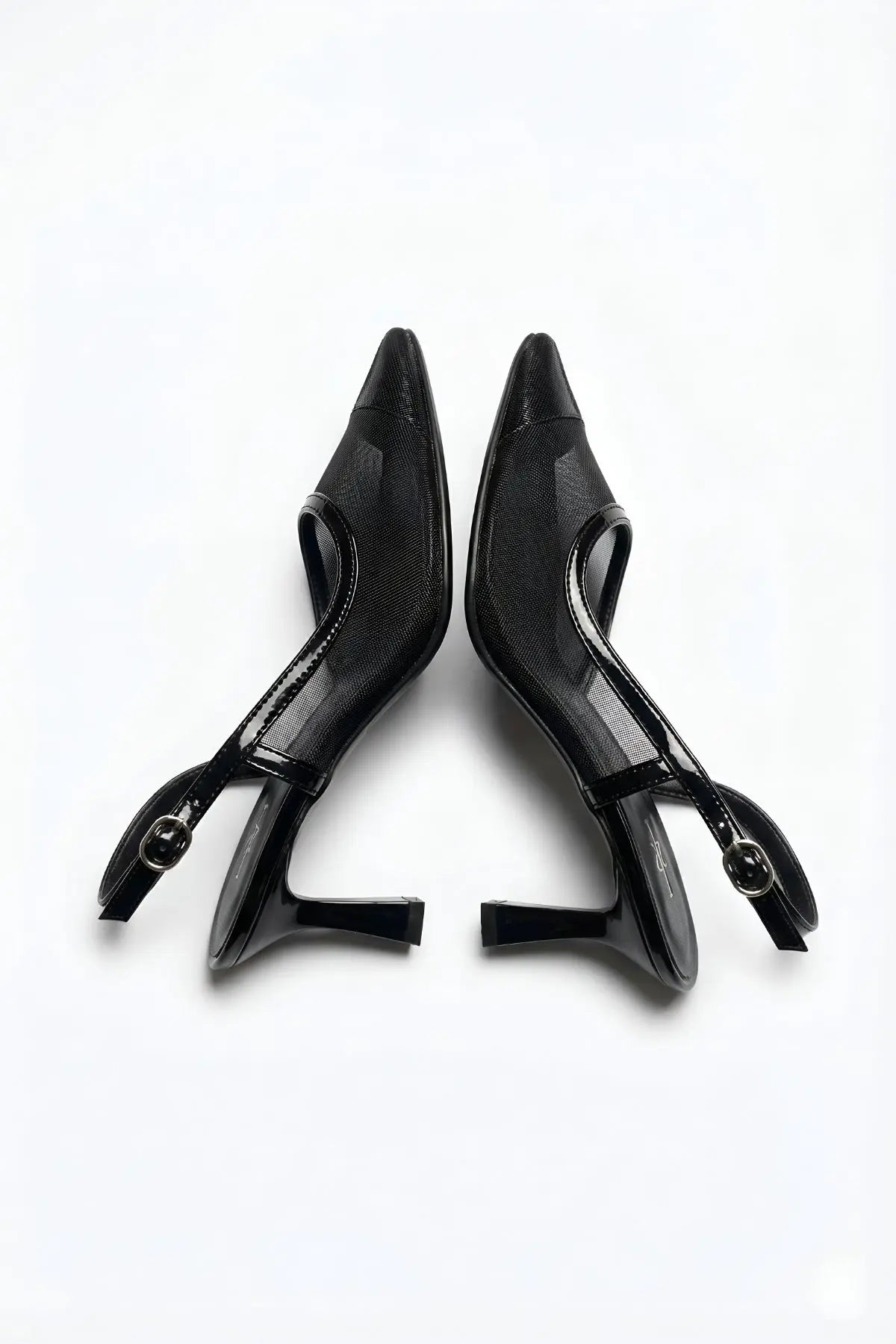 Siyah Arkası Açık Fileli Topuklu Ayakkabı 8 cm - ASSORTIE SHOES