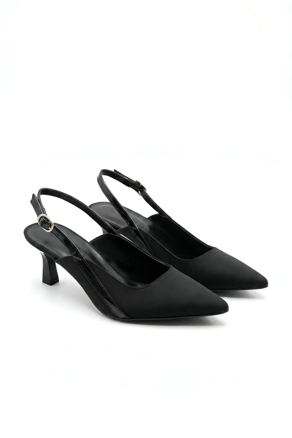 Siyah Süet Arkası Açık Tokalı Topuklu Ayakkabı 8 cm - ASSORTIE SHOES