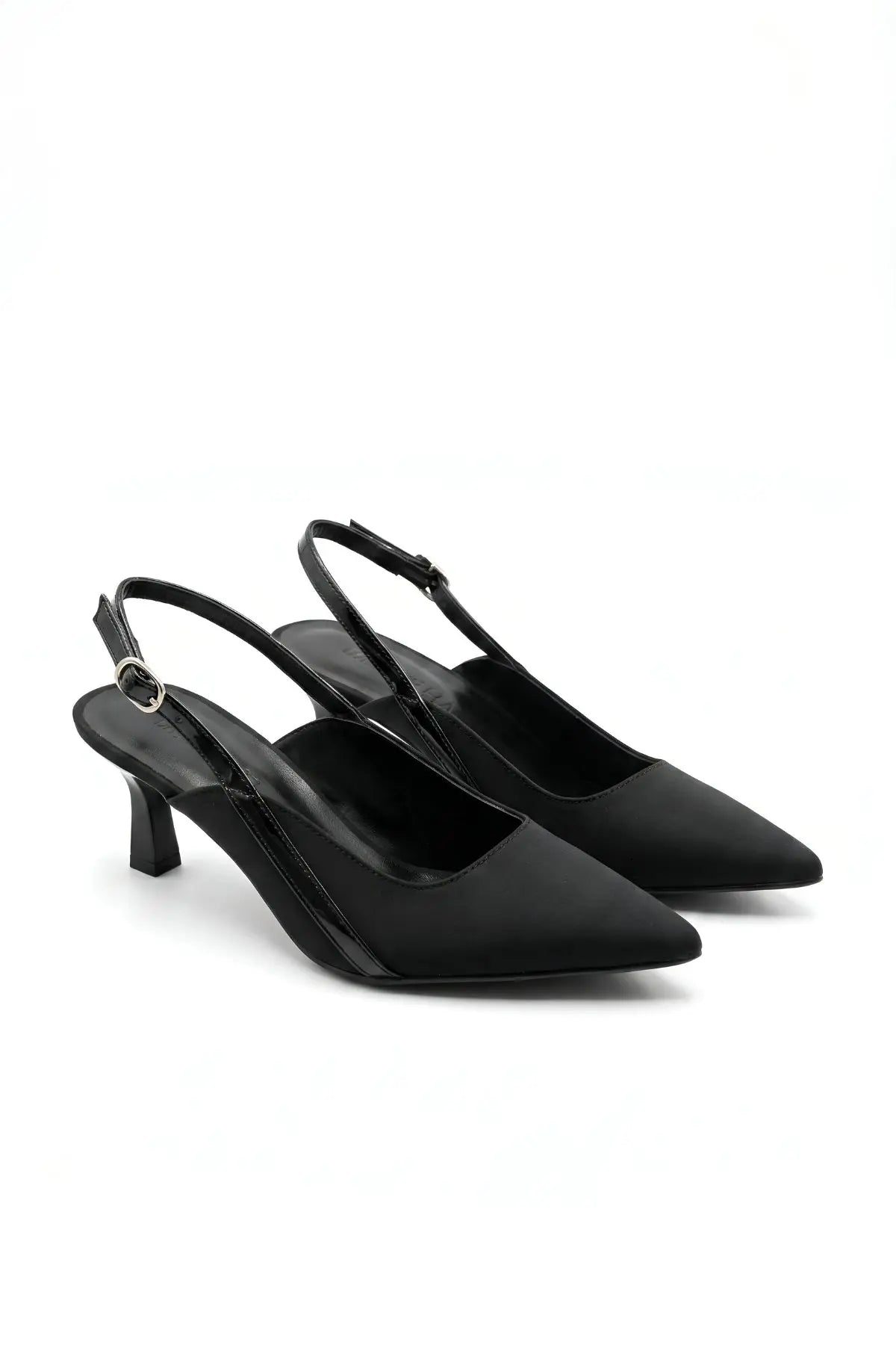 Siyah Süet Arkası Açık Tokalı Topuklu Ayakkabı 8 cm - ASSORTIE SHOES