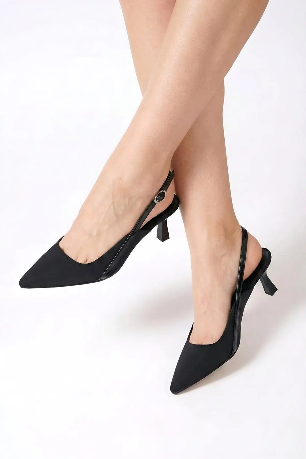 Siyah Süet Arkası Açık Tokalı Topuklu Ayakkabı 8 cm - ASSORTIE SHOES