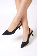 Siyah Süet Arkası Açık Tokalı Topuklu Ayakkabı 8 cm - ASSORTIE SHOES