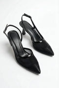 Siyah Arkası Açık Fileli Topuklu Ayakkabı 8 cm - ASSORTIE SHOES