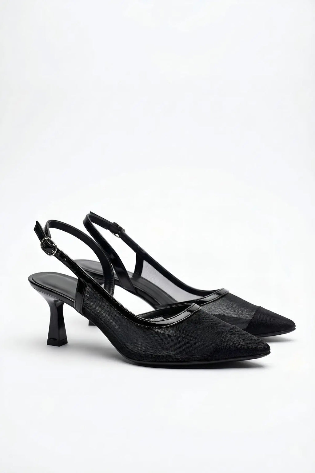 Siyah Arkası Açık Fileli Topuklu Ayakkabı 8 cm - ASSORTIE SHOES