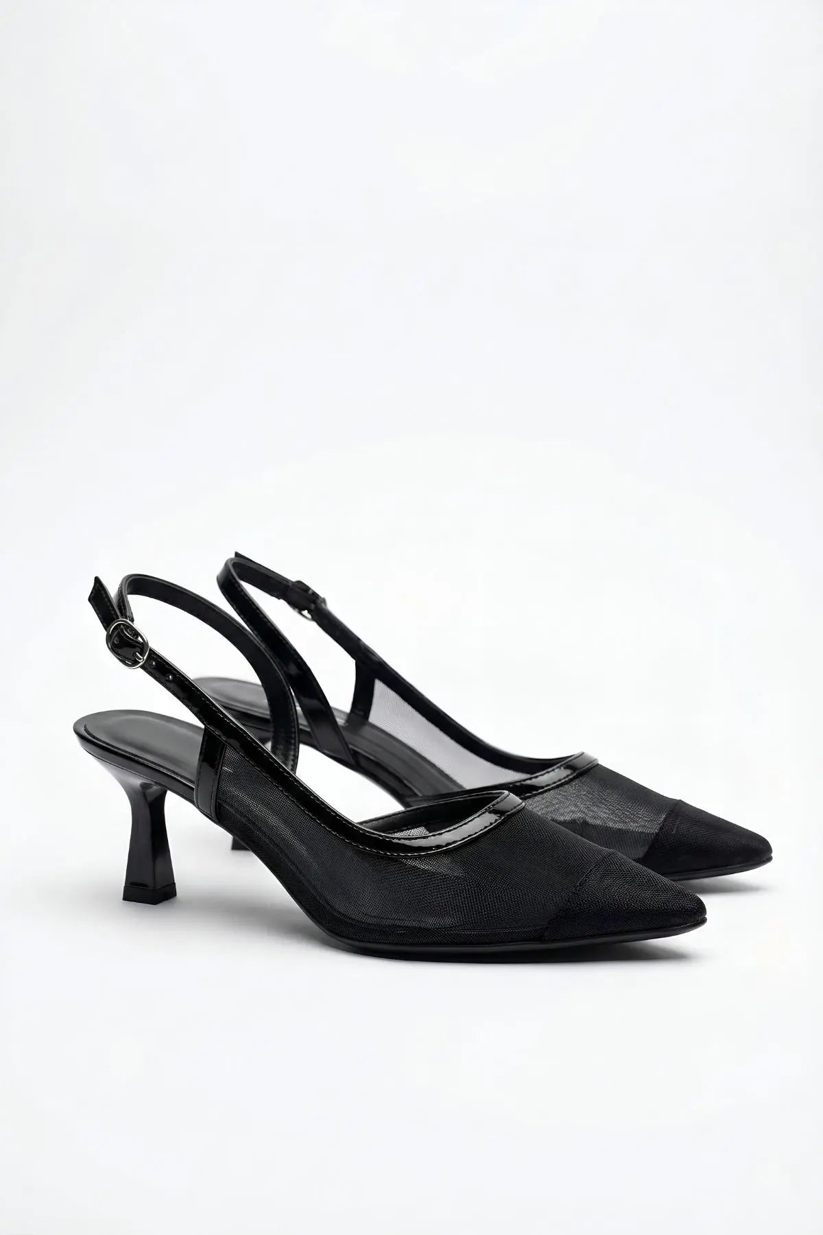 Siyah Arkası Açık Fileli Topuklu Ayakkabı 8 cm - ASSORTIE SHOES