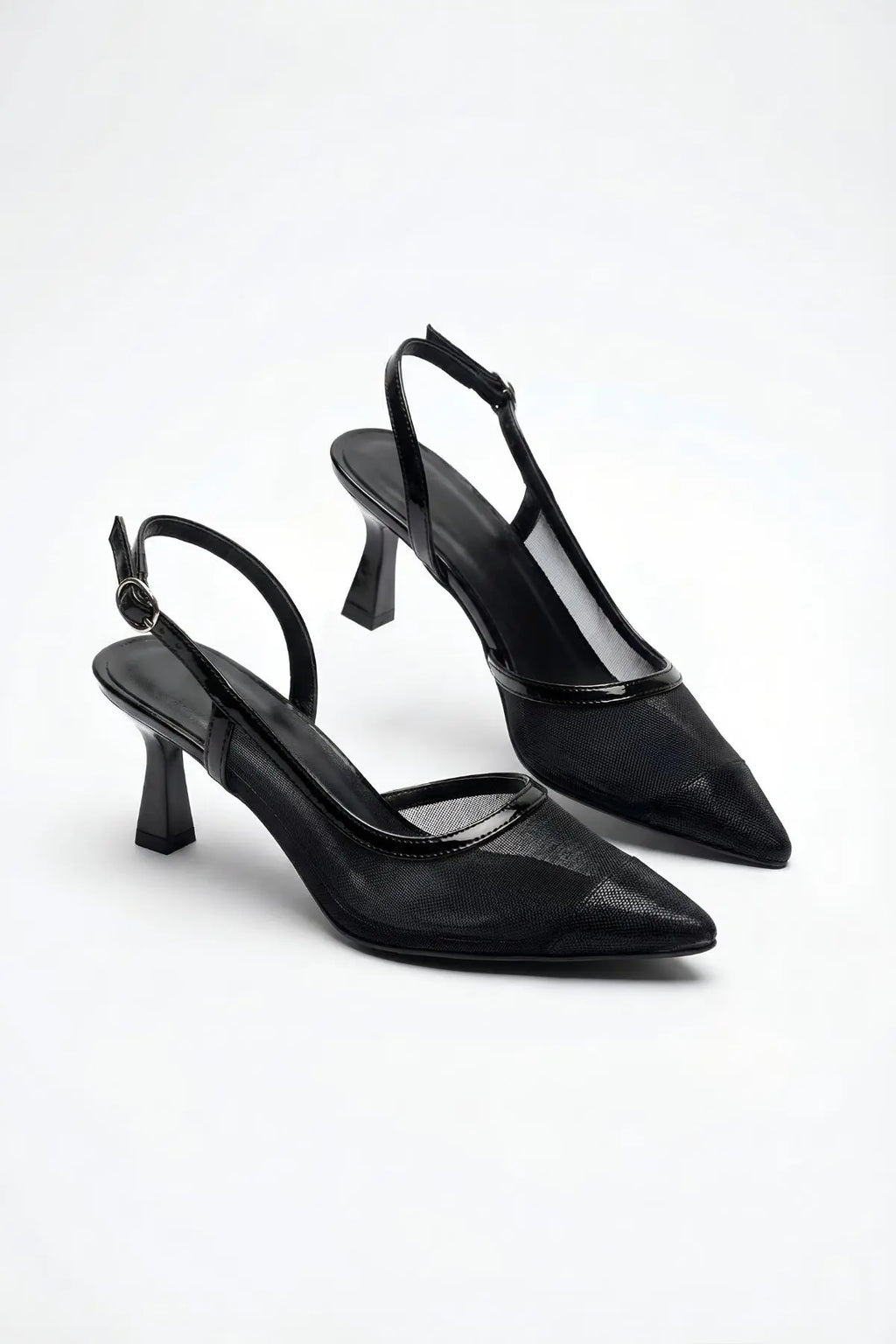 Siyah Arkası Açık Fileli Topuklu Ayakkabı 8 cm - ASSORTIE SHOES