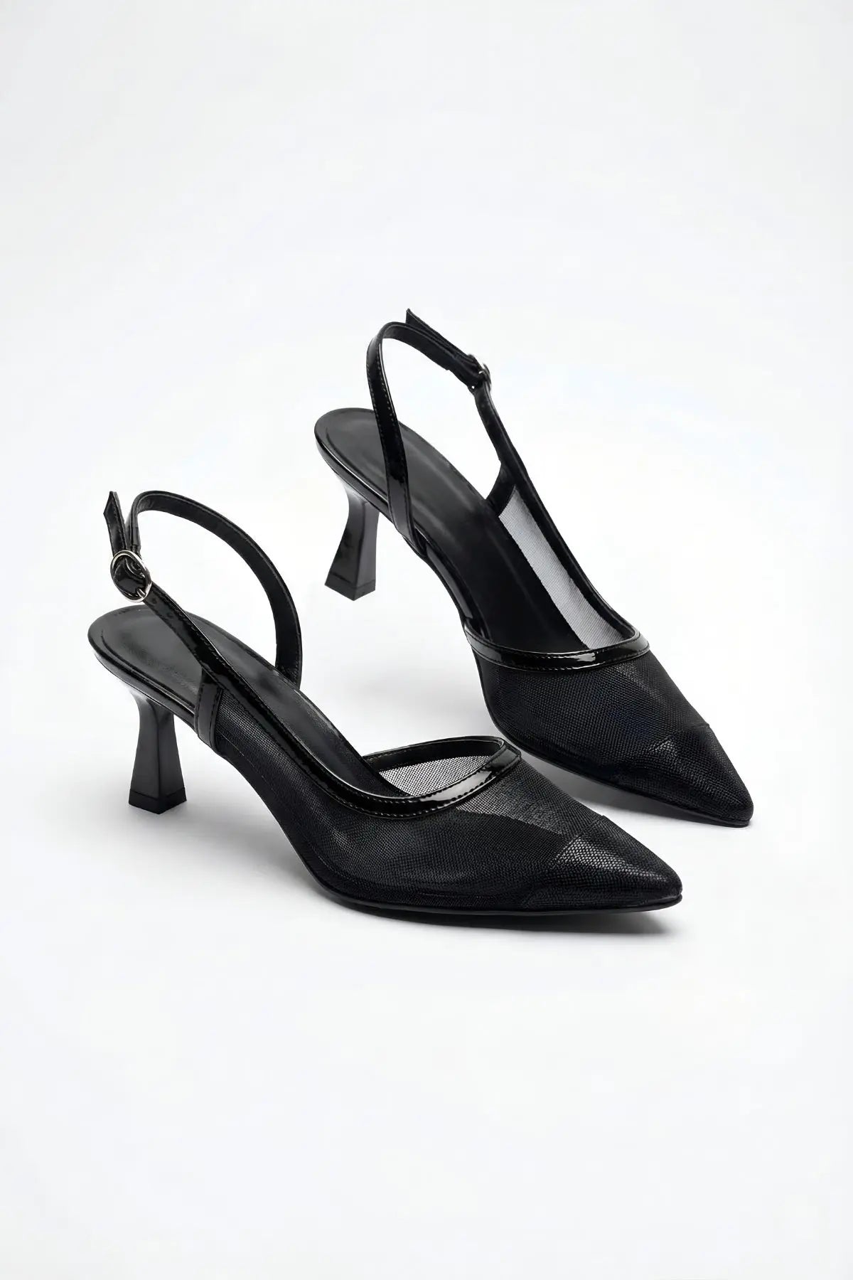 Siyah Arkası Açık Fileli Topuklu Ayakkabı 8 cm - ASSORTIE SHOES