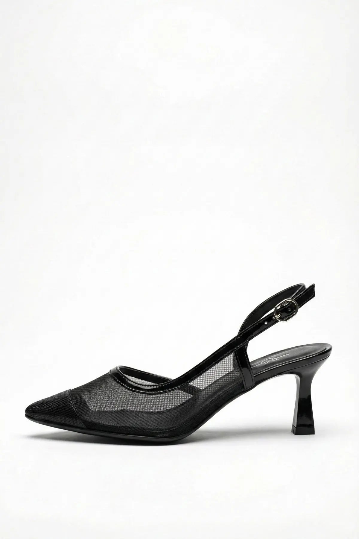 Siyah Arkası Açık Fileli Topuklu Ayakkabı 8 cm - ASSORTIE SHOES